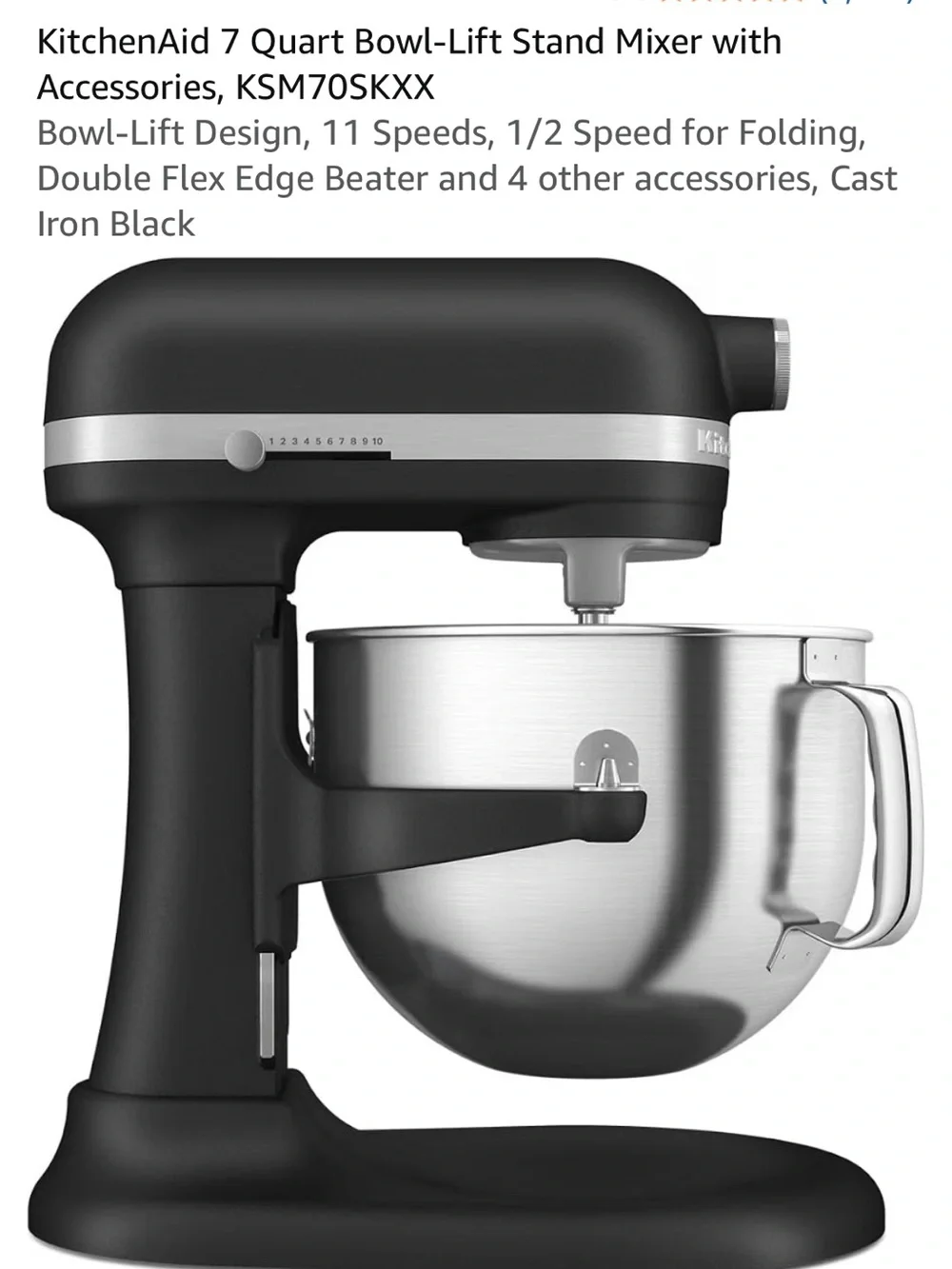 KitchenAid Black Tilt-Head Stand Mixer with Bowl and Attachments 7QT
